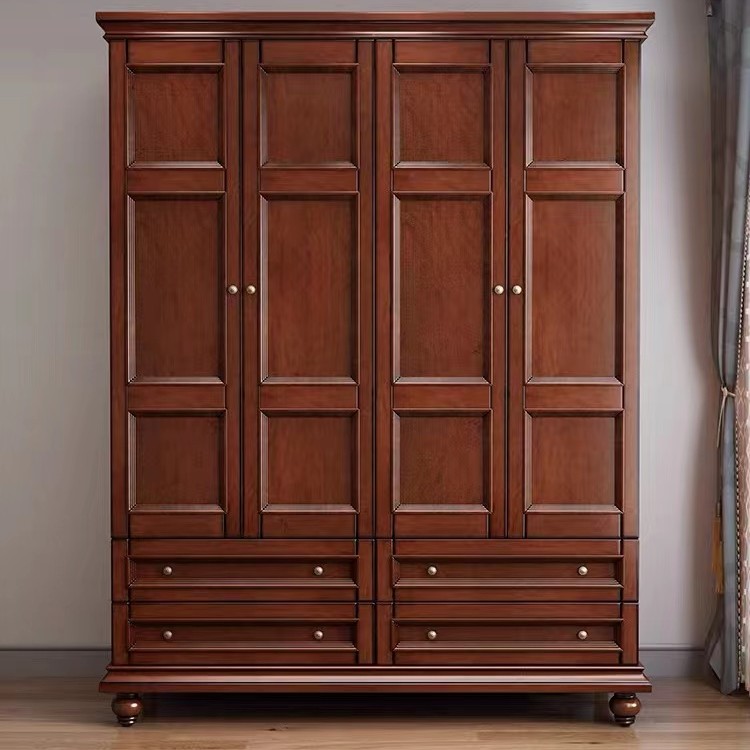 进口桃花心木雕花美式家用简约柜子储物柜主卧大衣柜收纳柜简易