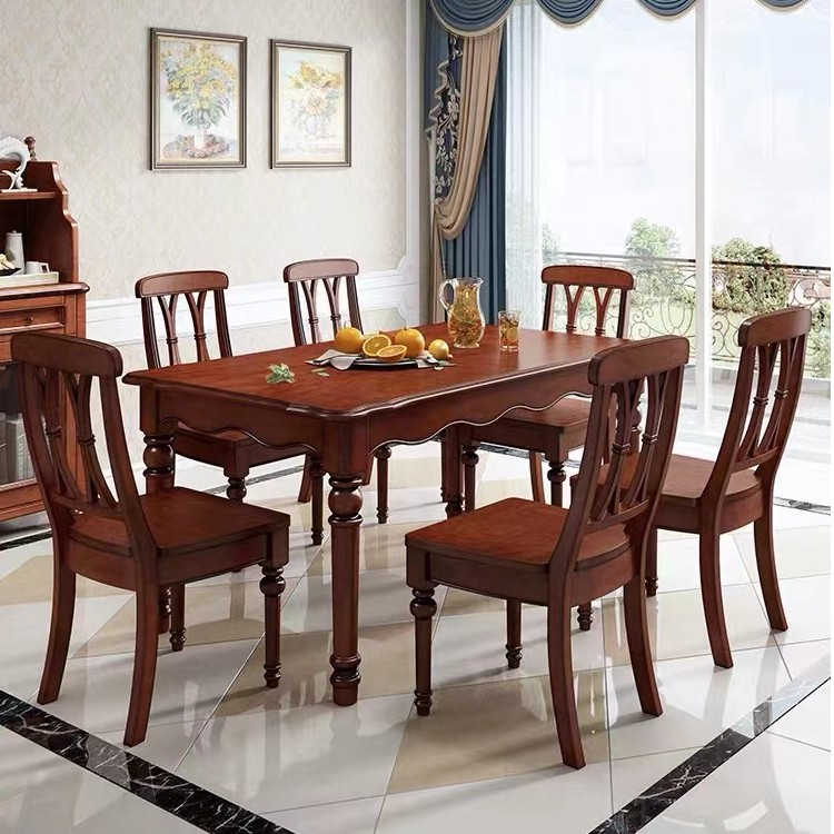 进口桃花芯木全实木餐厅长方形吃饭桌美式中式两用家用餐桌饭桌子