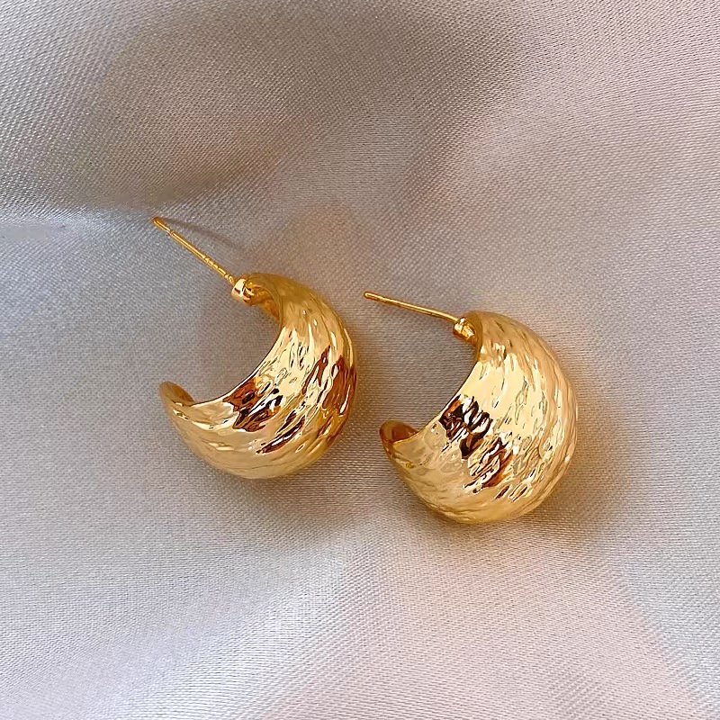 铜合金耳饰 褶皱法式金属独特C圈爆款耳饰099