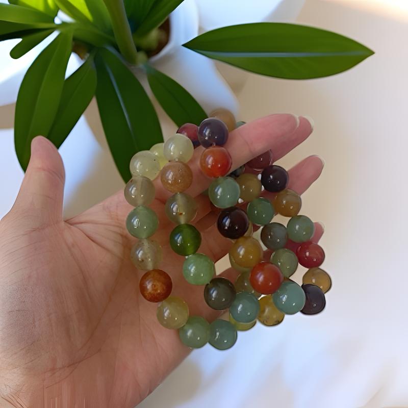 天然岫玉卡12辽阳花玉多宝玉手串彩色时尚多色手工