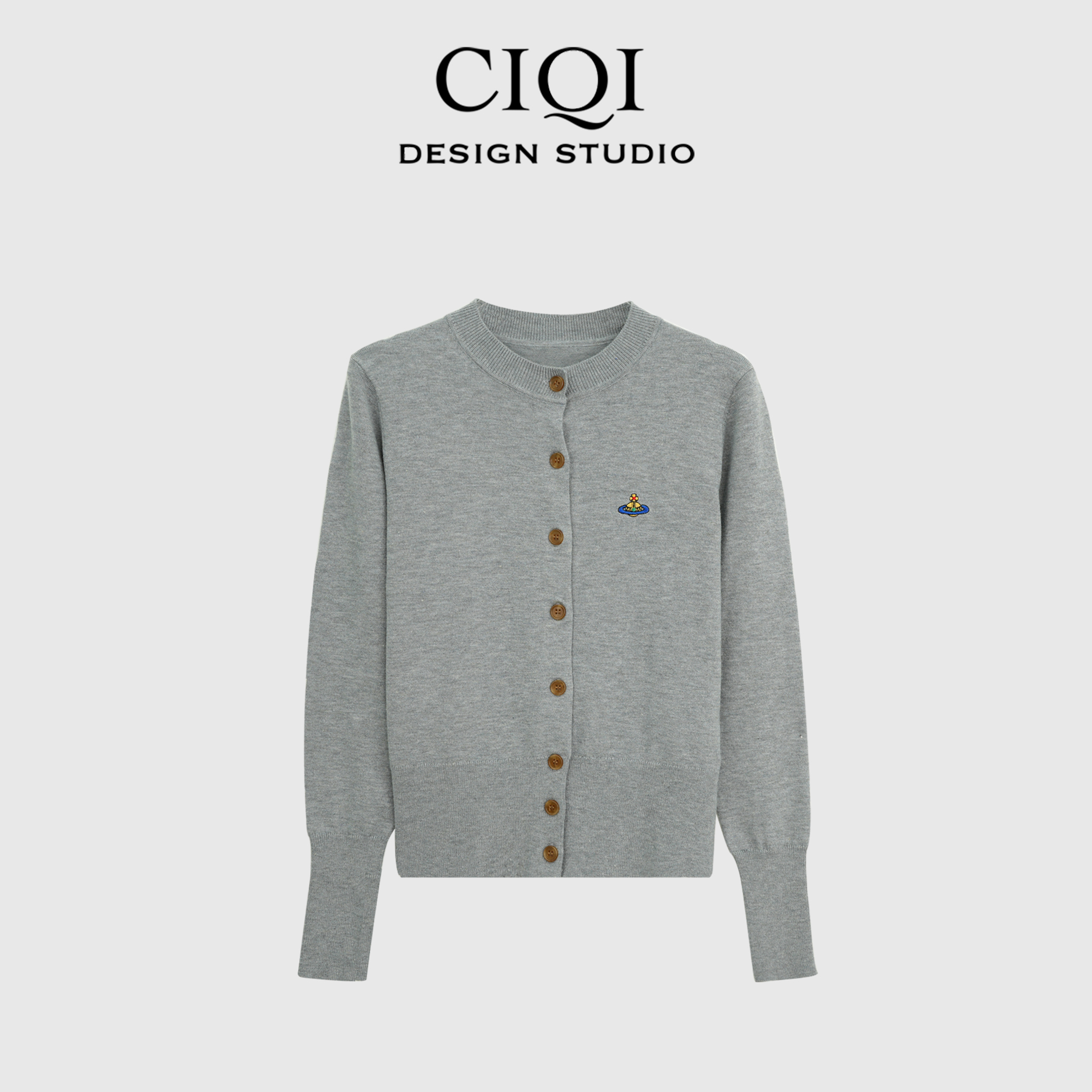 CIQI STUDIO 秋冬设计师圆领土星刺绣针织开衫 DY904