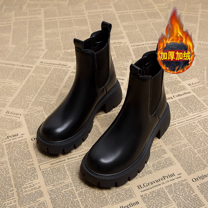 百丽纯爱瑞切尔西靴女2023秋冬超火炸街厚底瘦瘦小短靴冬季烟筒马