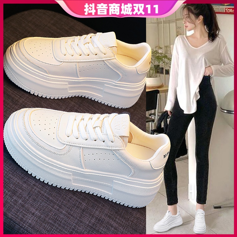 百丽纯爱瑞厚底小白鞋女鞋子2023新款秋季百搭厚底增高休闲运动鞋