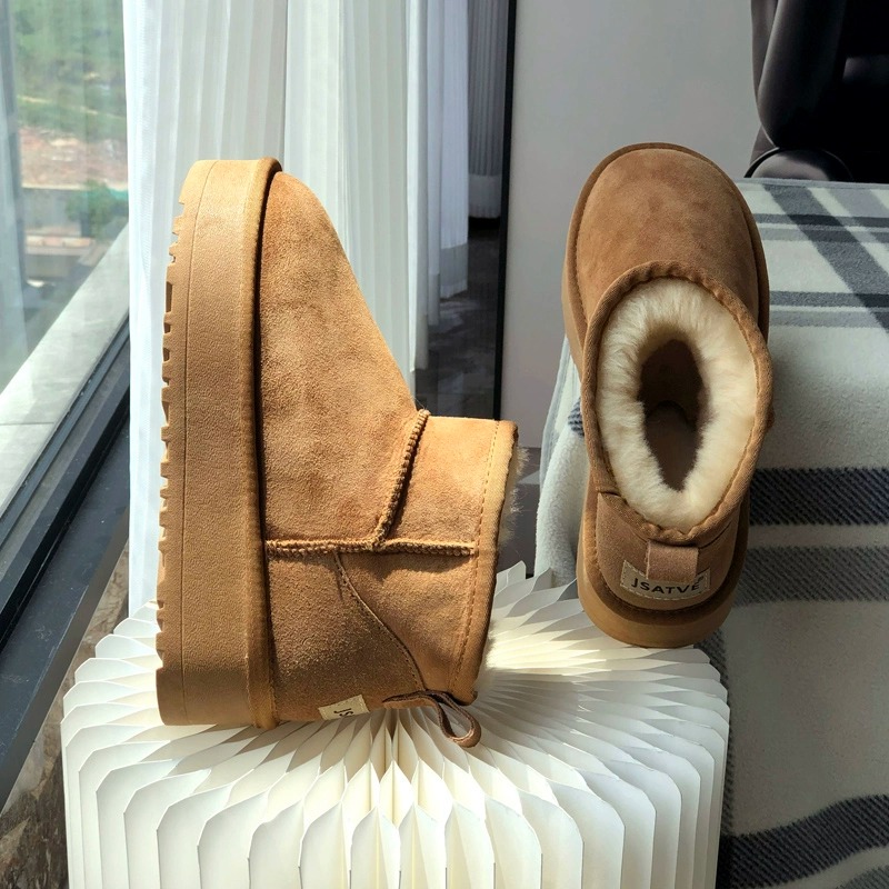 百丽纯爱加绒厚内增高棉鞋加厚雪地靴女厚底雪地靴低帮保暖2023雪