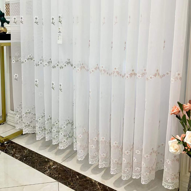 新款《春然》窗纱小清新绣花窗纱客厅卧室阳台透光幻影刺绣纱帘成品