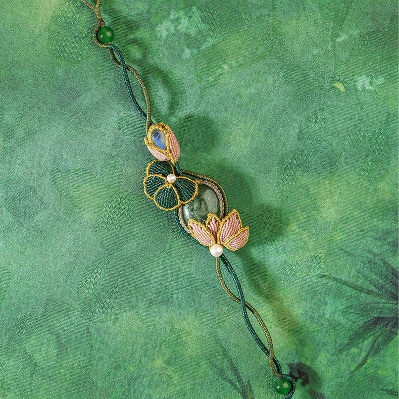 栖石原创高级编绳教程花朵自然风格荷韵自然首饰手工编绳饰品