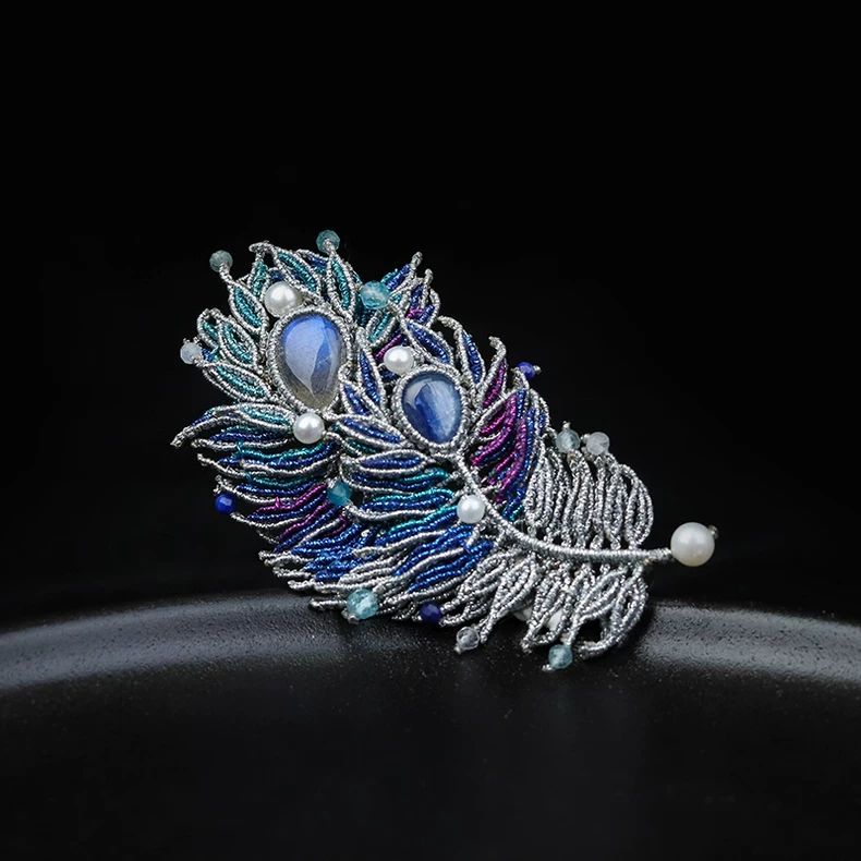 栖石原创中级编绳教程霓羽首饰羽毛胸针古典耳环编绳饰品DIY材料