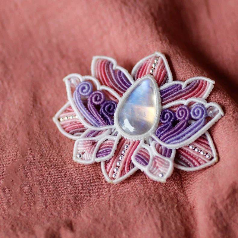 栖石原创中级编绳教程芙蓉古风传统首饰胸针编绳饰品