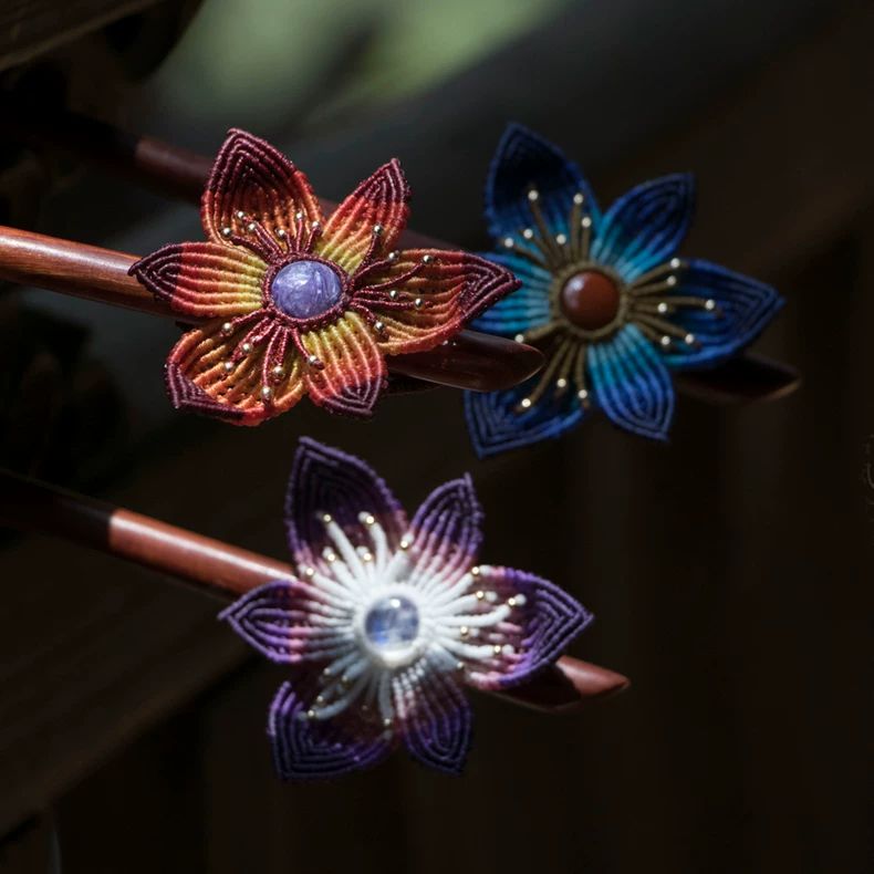 栖石原创初级编绳教程绮罗古风发簪发饰花朵编绳饰品