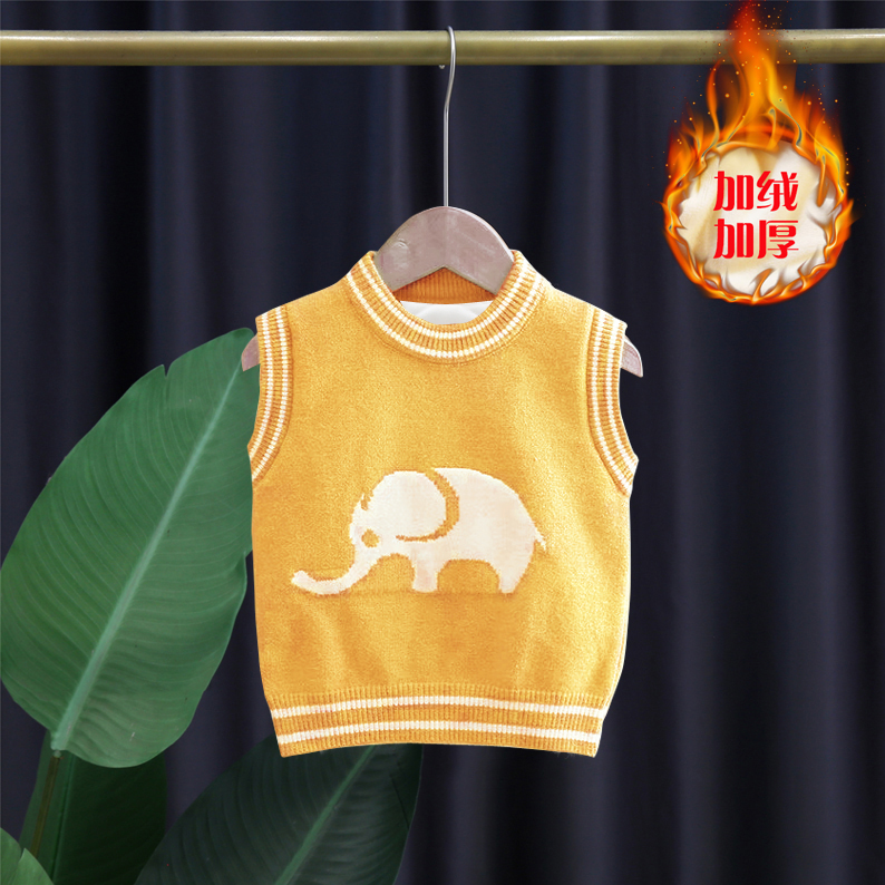 儿童毛衣背心卡通加绒加厚男童洋气2023宝宝外穿秋冬女童针织马甲