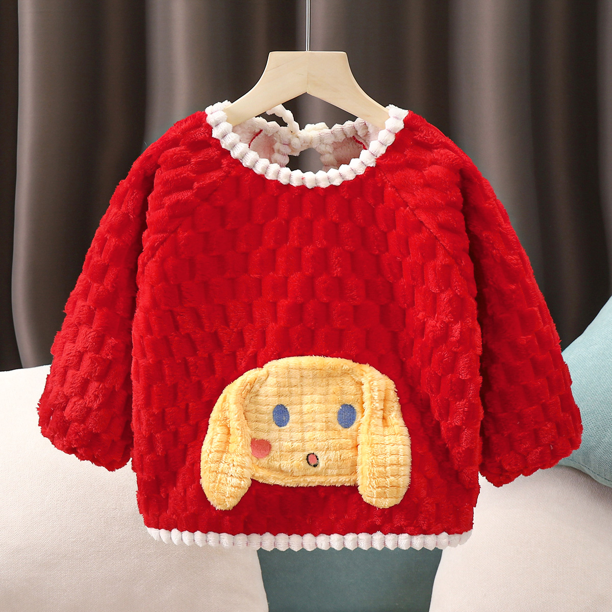 儿童罩衣宝宝反穿衣加绒男孩吃饭衣女宝宝绒罩衣防脏上衣加厚冬款