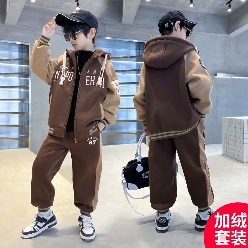 6男童秋冬装加绒加厚套装2023新款8中大儿童10男孩12洋气15岁潮衣