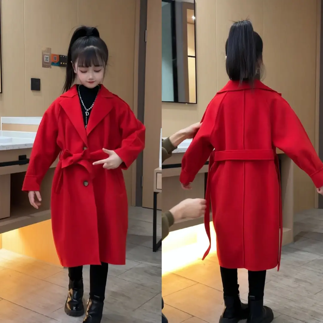 【品质童装】女童冬季新款时尚洋气中长款加厚双面妮子大衣外套潮