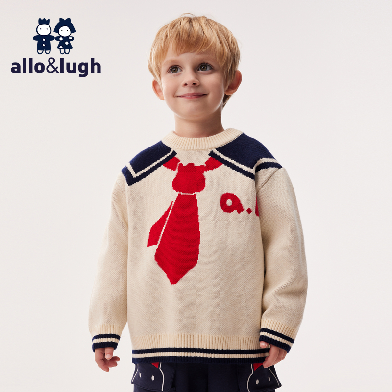 阿路和如男女童2024新款针织套头毛衣秋冬装外套男宝针织衫学院风