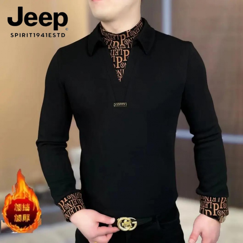 冬季加绒男士假两件翻领中领合体卫衣休闲潮流修身保暖男装长袖