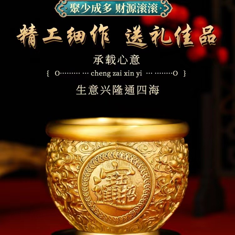 黄铜米缸聚财麒麟招财米缸家用办公室客厅玄关纯铜存钱罐聚宝盆