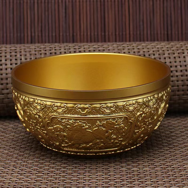 纯铜聚宝盆摆件全铜黄铜鎏金麒麟碗存钱罐铜钵碗家用客厅复古金色