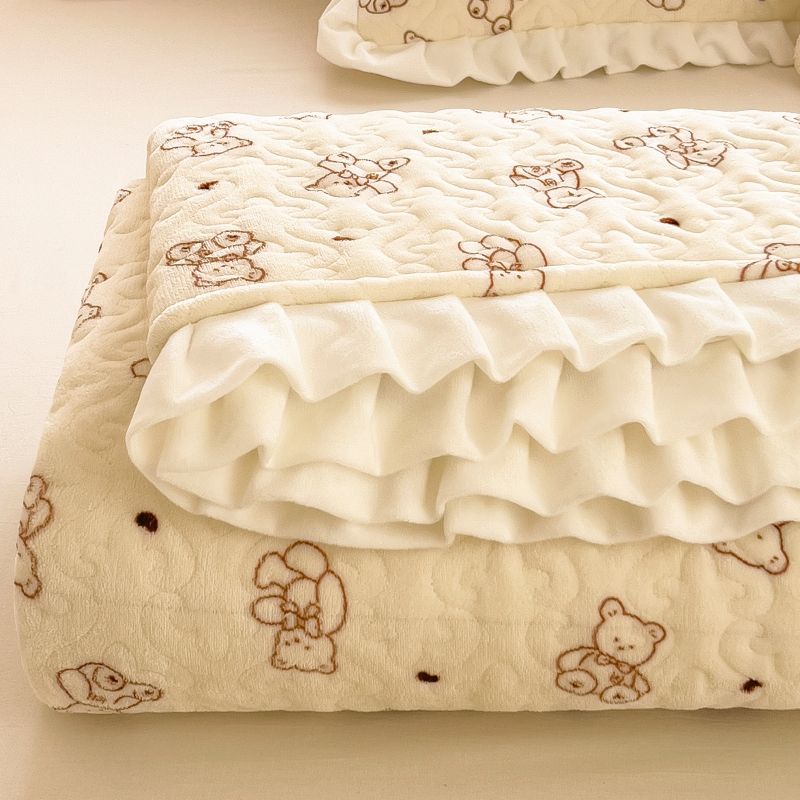 冬天牛奶绒床盖三件套加厚夹棉榻榻米防滑床单单件珊瑚绒炕毯铺盖