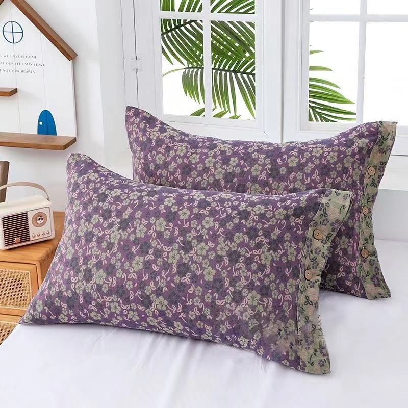 高颜值纯棉枕套可选一对一条装全棉枕成人双层纱布椰扣A类高端潮