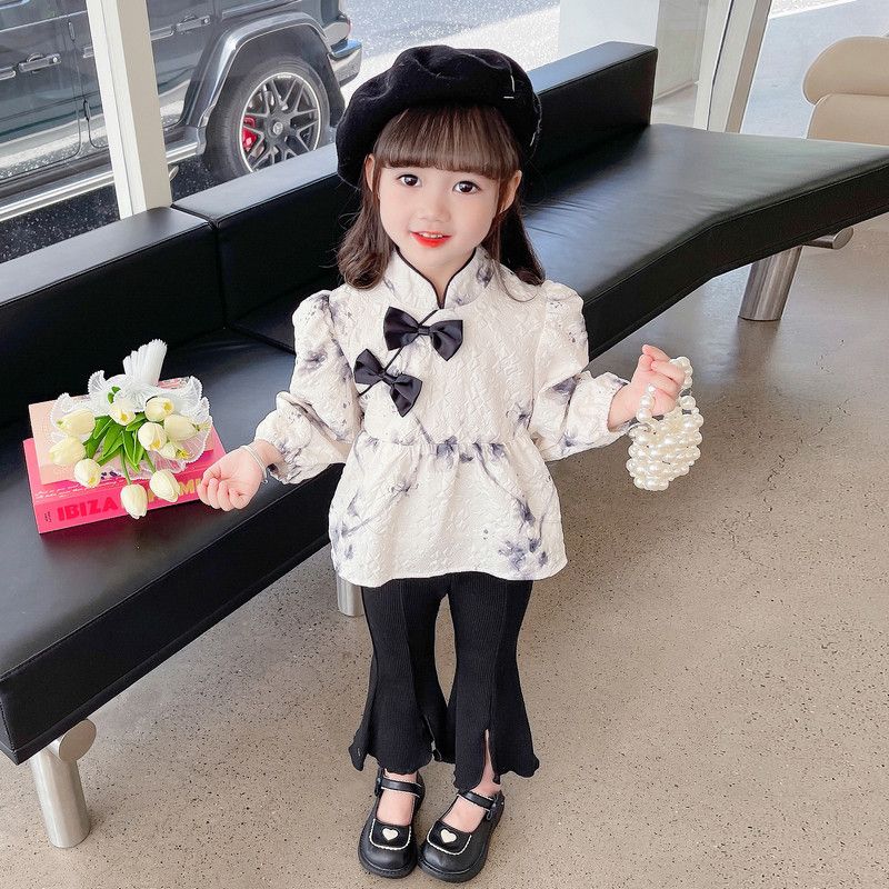 女童春装国风套装2024新款网红儿童洋气水墨画女宝宝春秋两件套