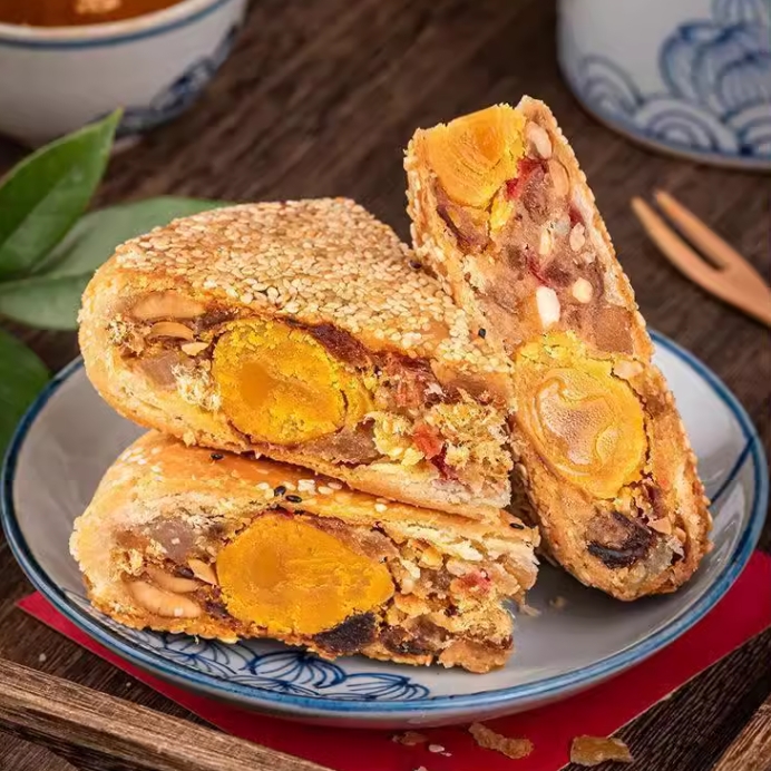 温州（桥墩）正宗手工特产蛋黄肉松鲜肉五仁大月饼中秋送礼盒装
