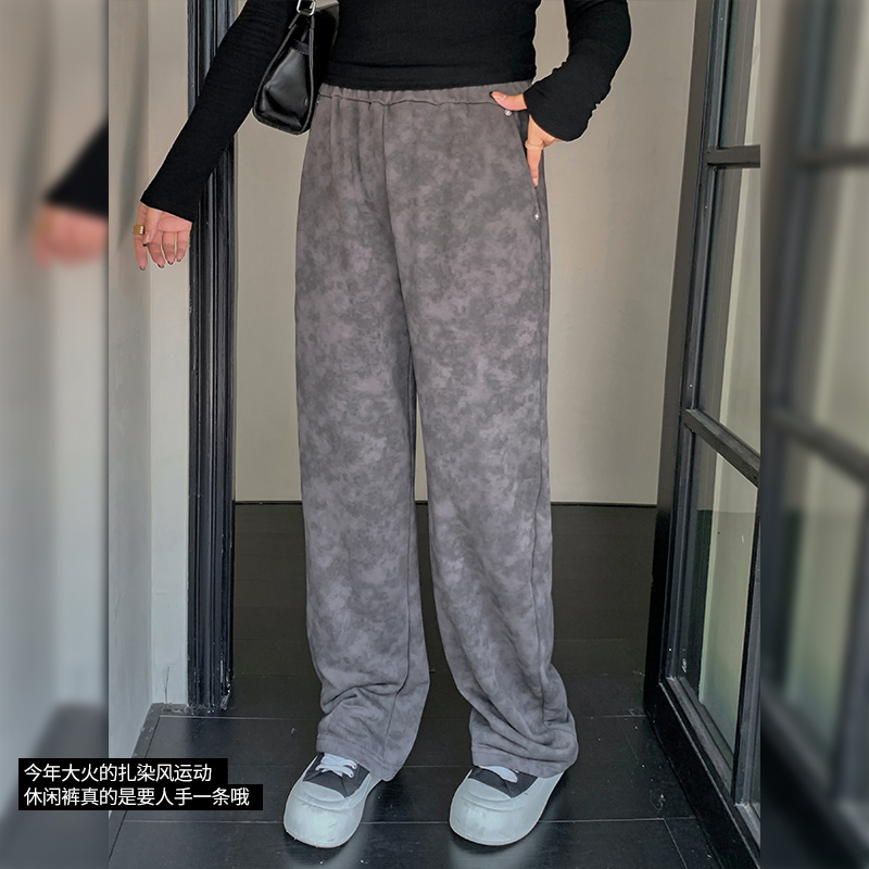 【霏霏推荐】2024秋季新款大码女装200斤胖mm松紧腰扎染休闲裤-8715