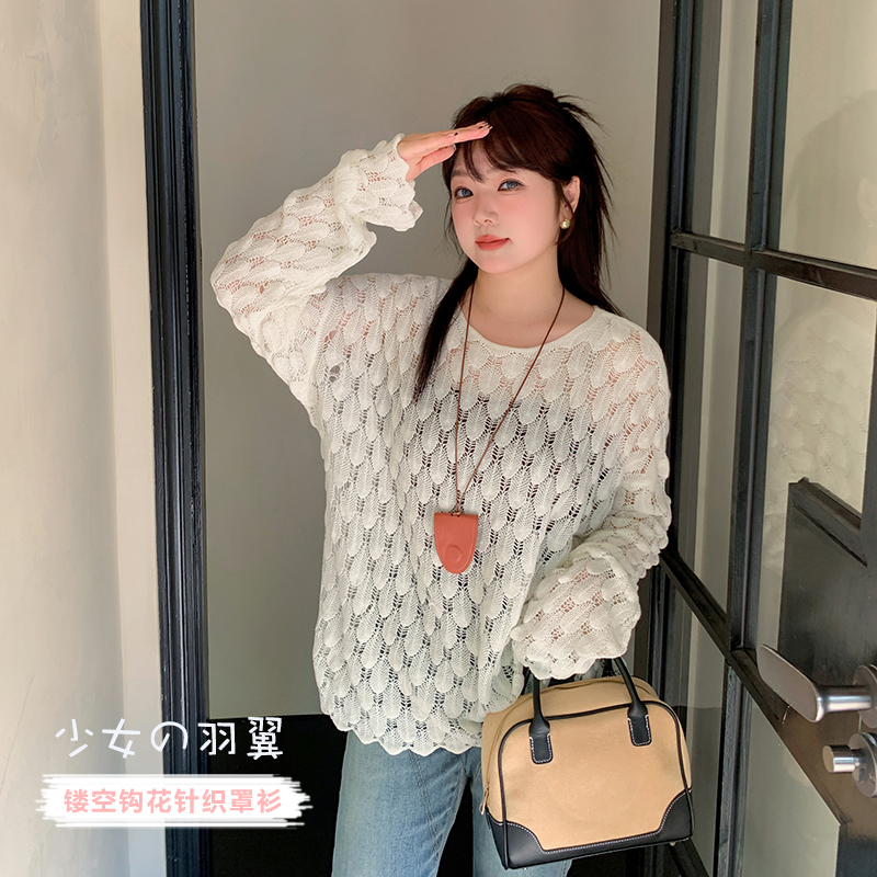 【霏霏推荐】2024秋季新款大码女装复古镂空钩花针织衫-F231