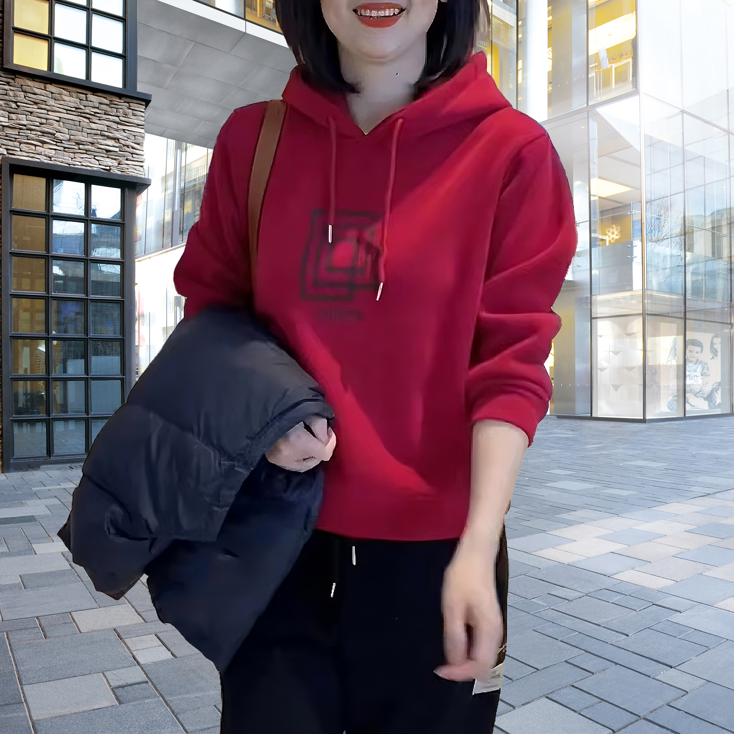 女士卫衣连帽春秋冬季新款加绒套头休闲时尚上衣气质洋气加厚外套