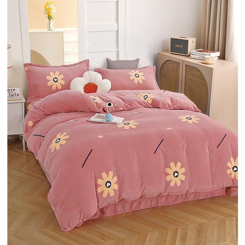 冬季加厚牛奶绒四件套双面绒被套宝宝绒法兰绒加绒床单毛绒四件套