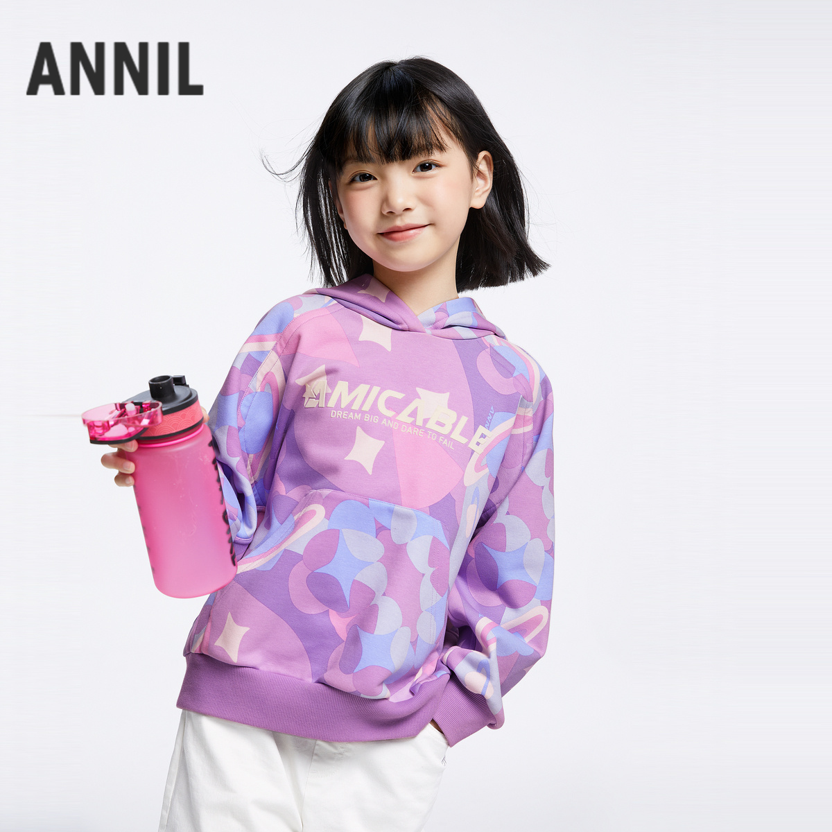 【卫衣】女童带帽时尚休闲长袖印花卫衣秋季新款安奈儿童装EG431536