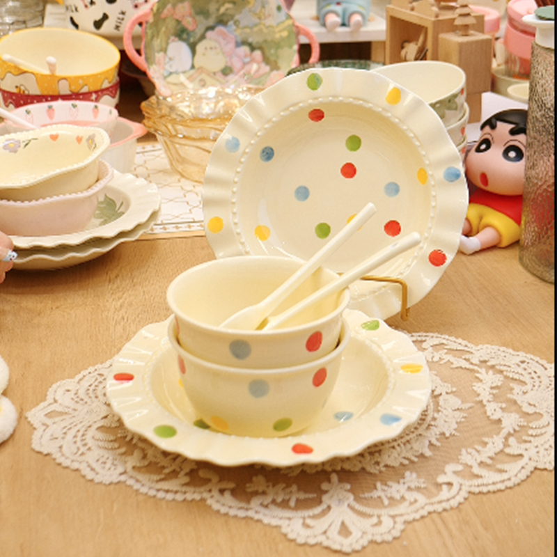 缤纷2人食餐具米饭碗勺组合草帽盘子深盘情侣餐具碗盘套装ins风