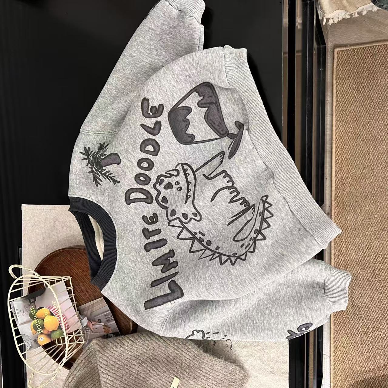 2024年秋冬新款儿童加绒加厚卫衣百搭时尚韩系30019恐龙卫衣