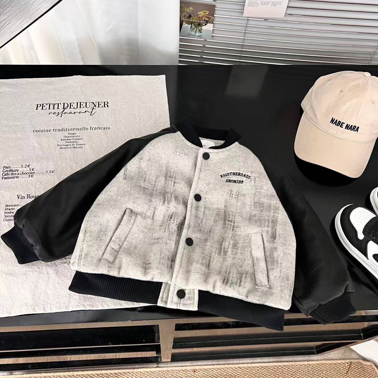 2024年秋冬新款儿童潮流棒球服皮袖外套百搭韩版时尚洋气30066