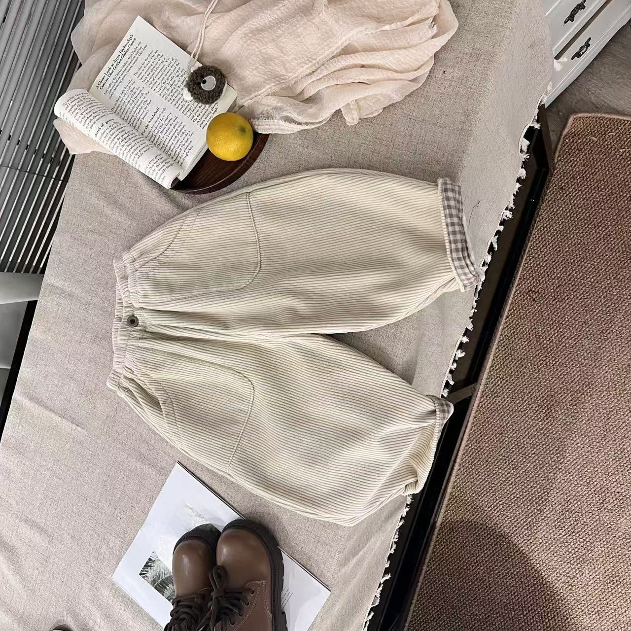 2024年秋冬新款儿童潮流百搭裤子宽松时尚洋气30141杏色裤子