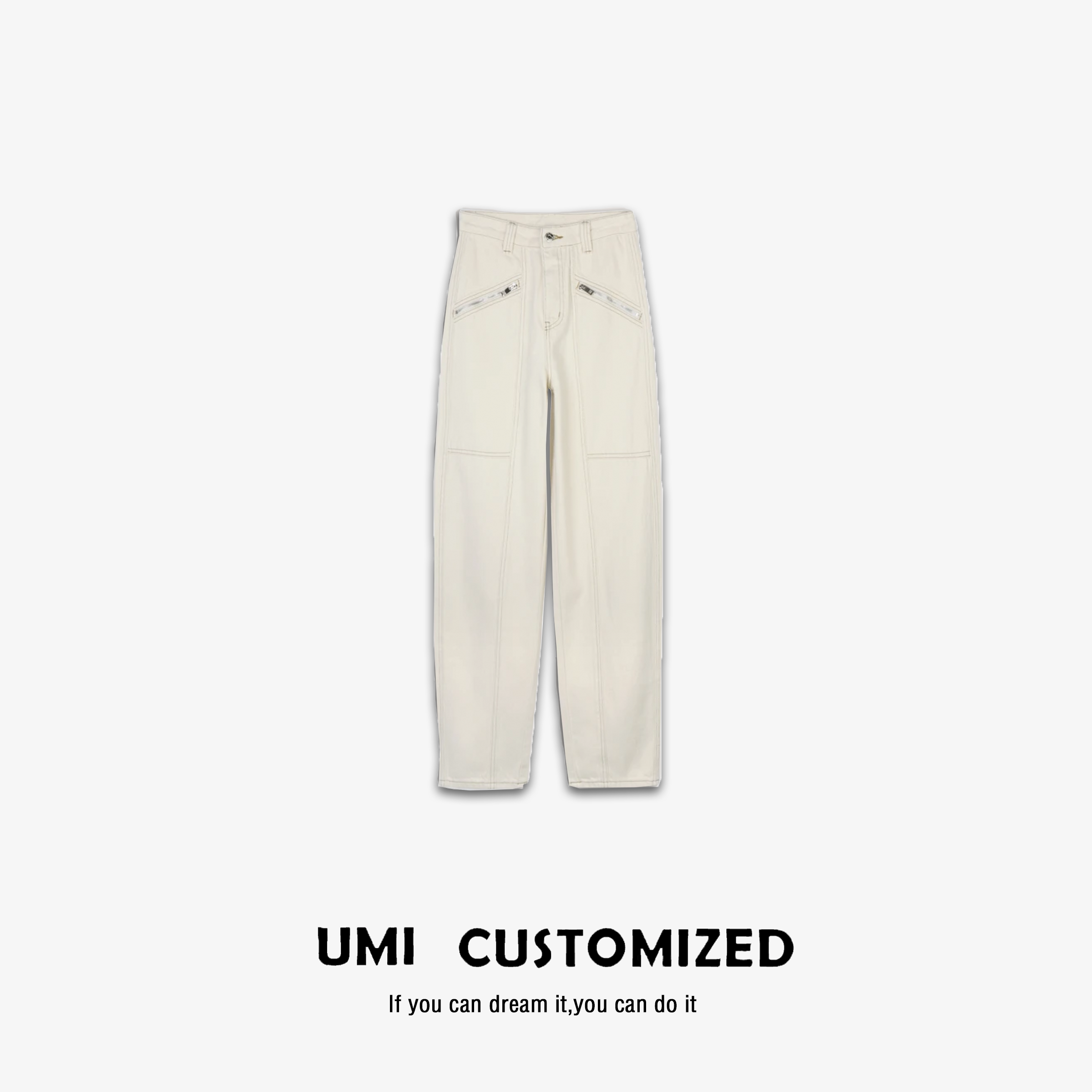 【UMI.】春秋前口袋拉链宽松百搭时尚弯刀老爹拖地牛仔裤