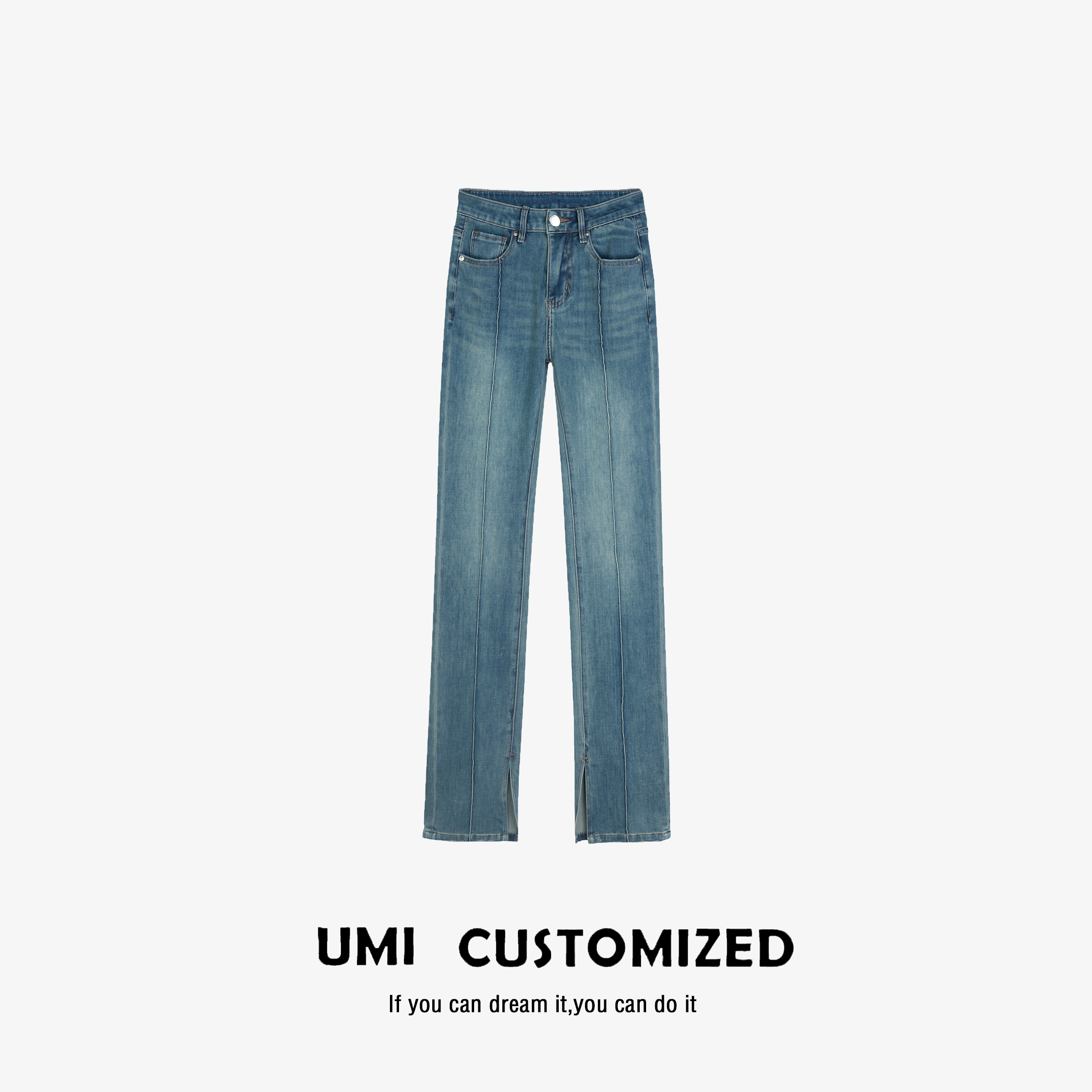 【UMI.】2024早春款前开骨侧开叉显瘦直筒四面弹修身筷子牛仔裤