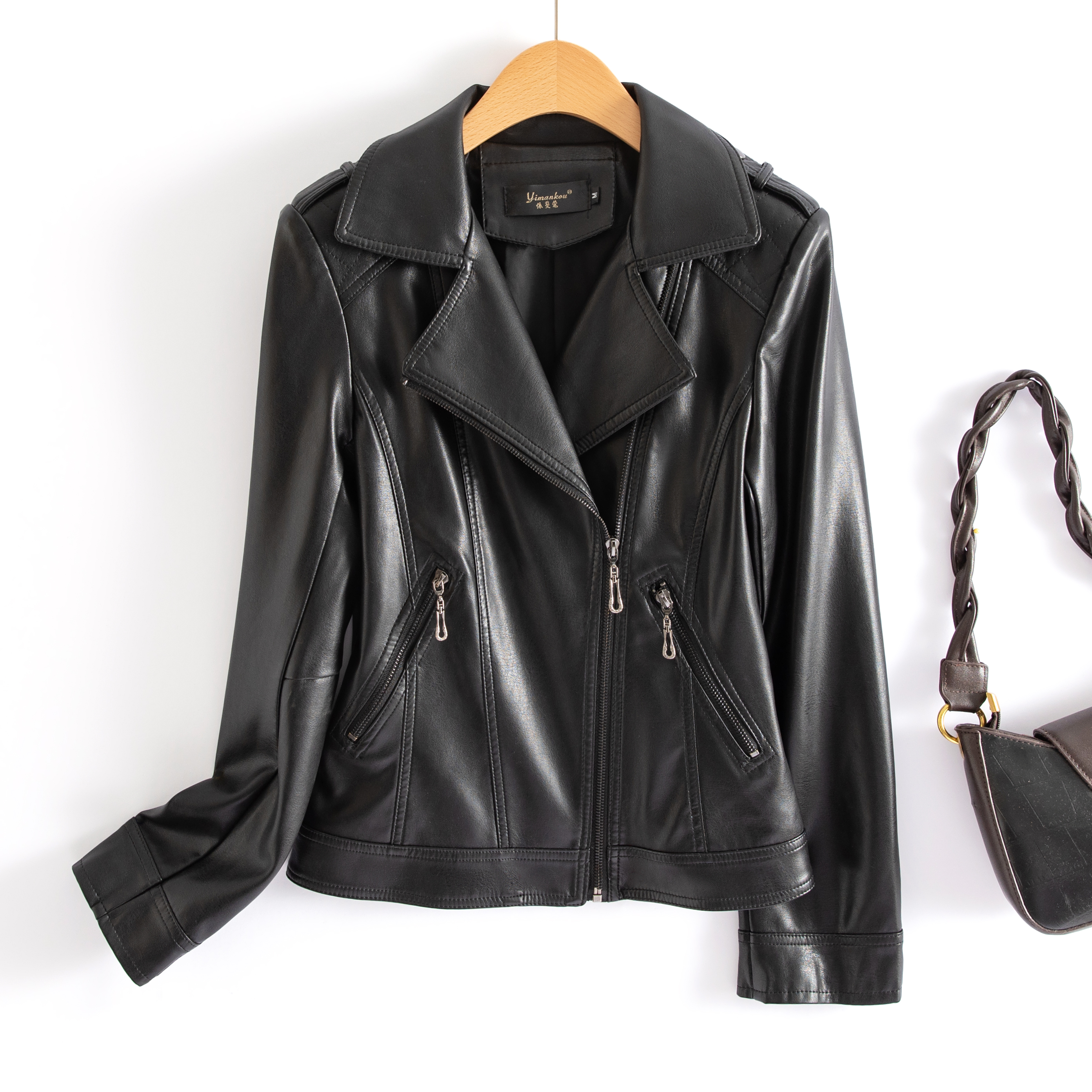 海宁真皮皮衣女短款皮夹克西服领显瘦机车服皮衣外套女
