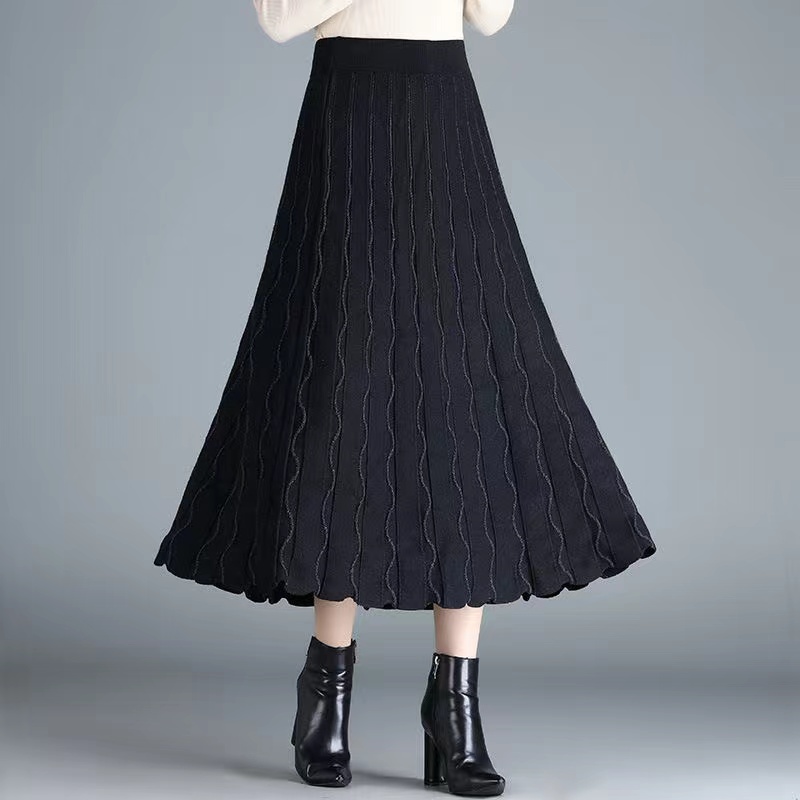 996外穿针织长款百褶裙女2025年秋冬新款高腰A字显瘦百搭加厚女