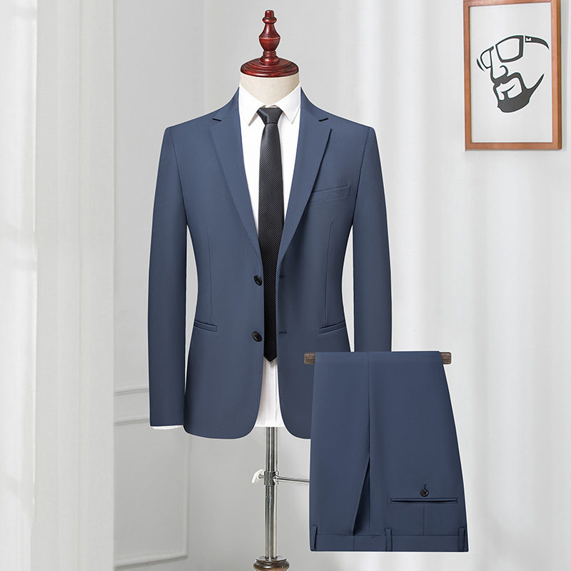 春夏季薄款西服套装青年韩版弹力纯色套西上班（裤脚需自行收边）