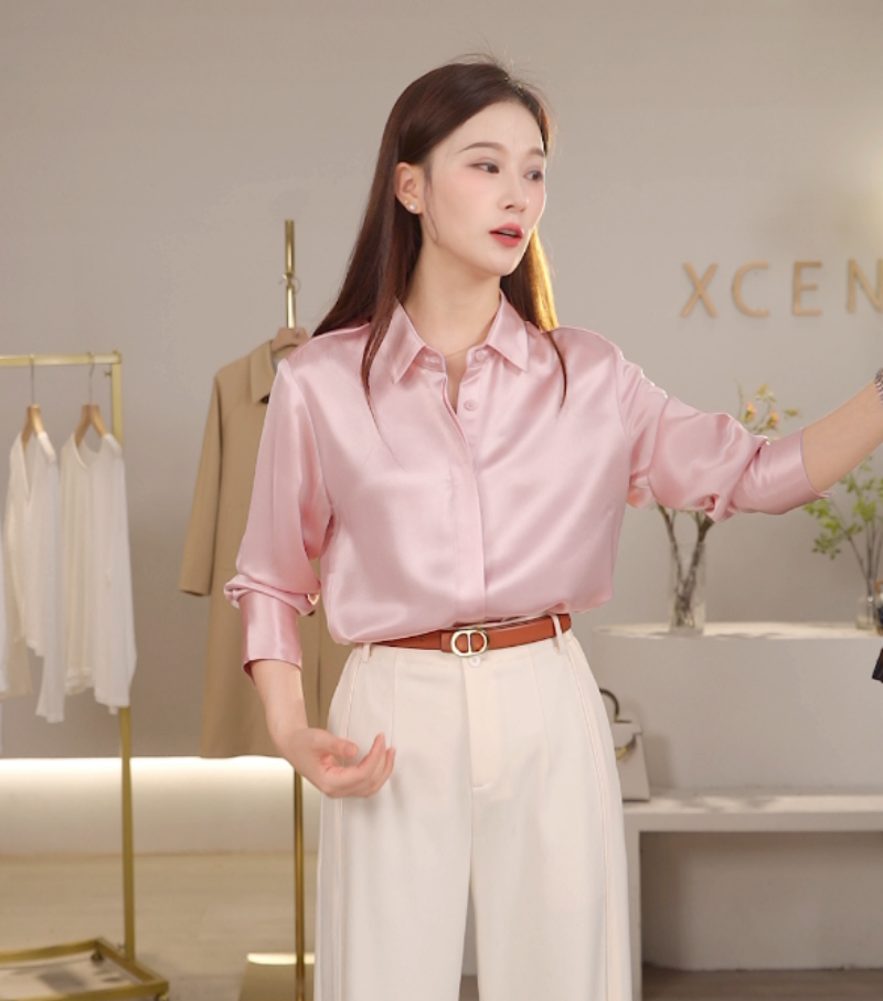XCENN法式高级感重磅醋酸女式长袖气质时尚休闲内搭衬衫BC0A1390