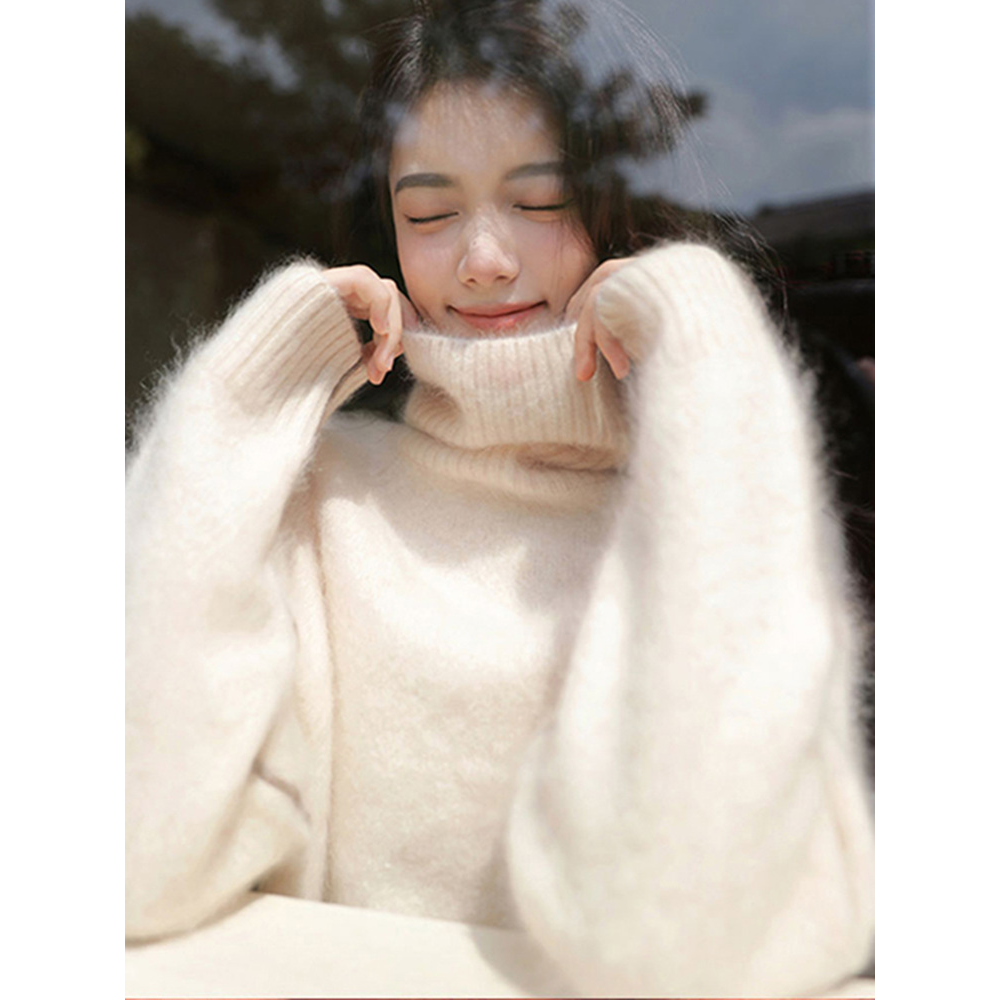 氛围感白色高领水貂绒毛衣女秋冬季慵懒风软糯针织衫高级感上衣