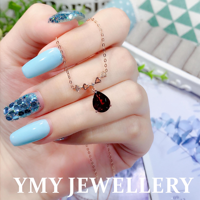 溢美缘珠宝 MM天然石榴石项链女18K金显气质 彩宝锁骨链062832