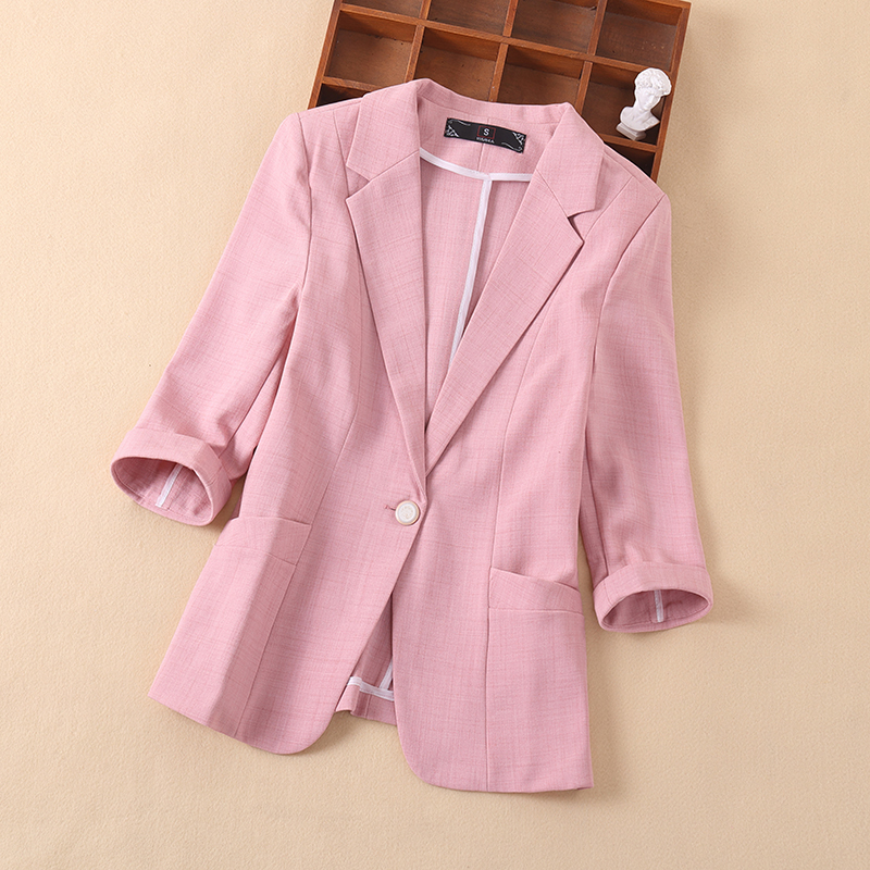 夏季气质休闲薄款七分袖百搭修身显瘦小个子韩版时尚短款小西装