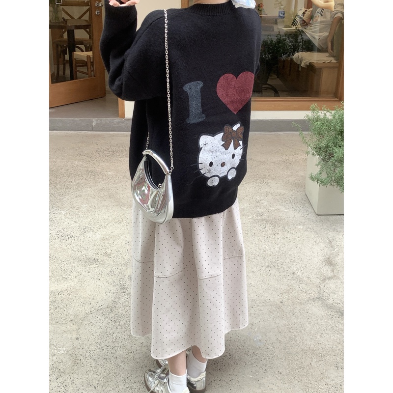 小沈美眉开衫 KT猫慵懒风针织开衫秋冬V领毛衣宽松显瘦上衣女