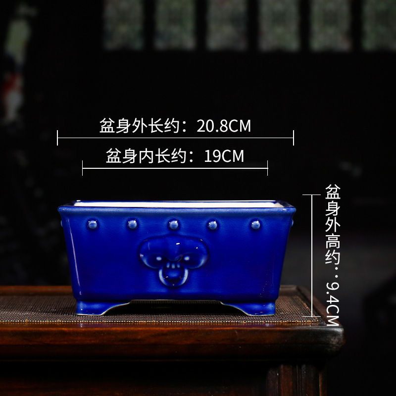 张治诚老师经典兽头四方鼓钉花盆陶瓷简约