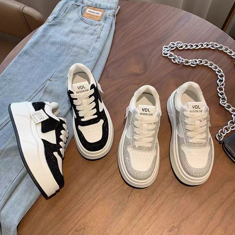 8655-厚底增高松糕鞋女2024百搭系带板鞋显瘦运动休闲小白鞋-GDN