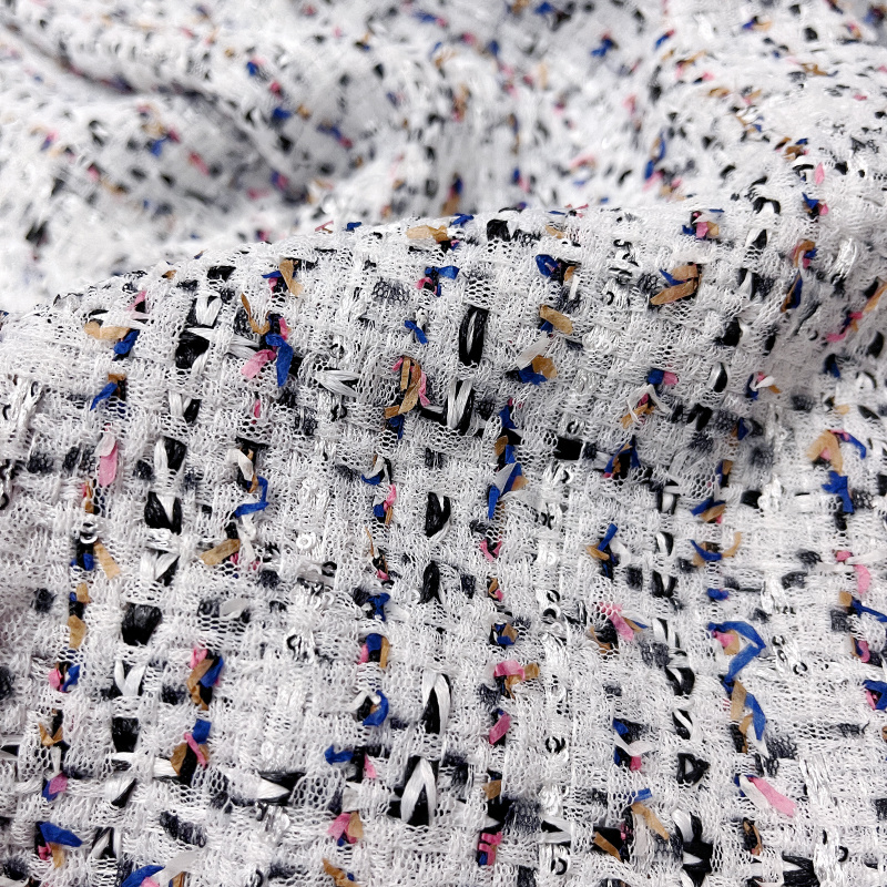 小香风布料 大牌彩色炫色网纱工编织混纺粗花呢服装面料半米价