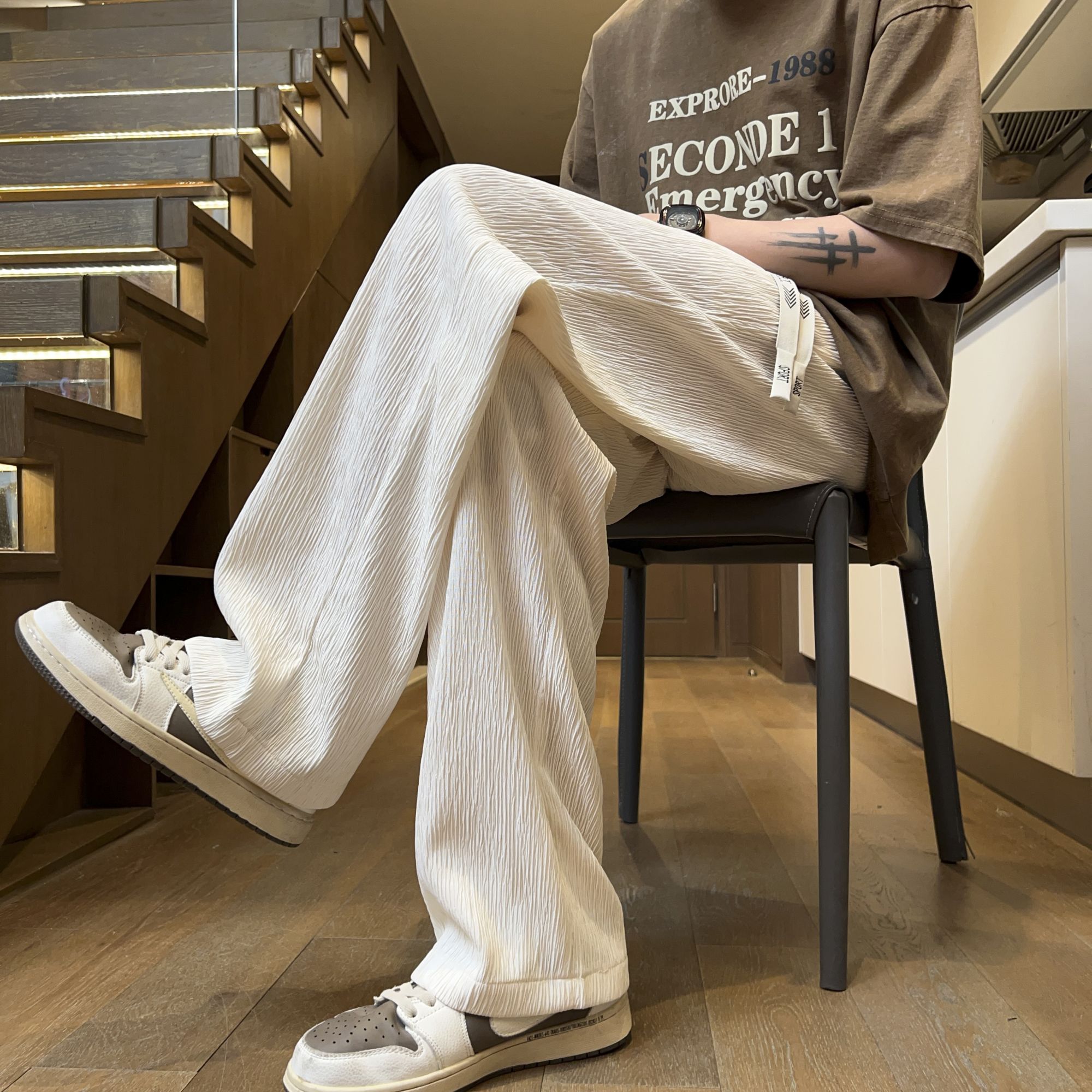 NINEDAO/玖岛垂坠感休闲裤男士春秋长裤高级潮流宽松直筒百搭裤子