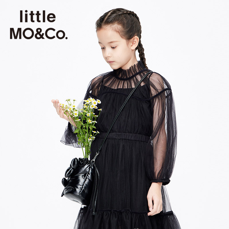 little moco童装秋季复古两件套公主网纱灯笼袖上衣潮#KBA3TOP004