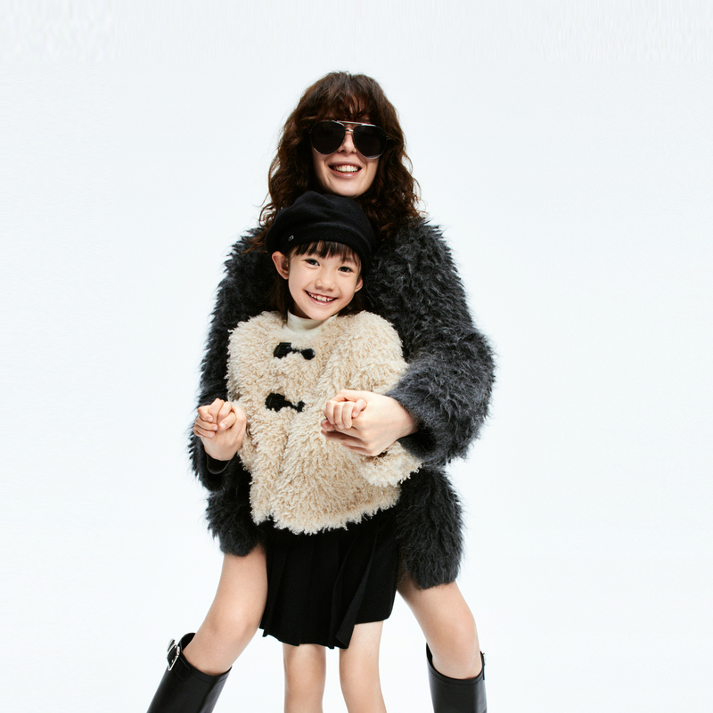 littlemoco童装24冬装新款女童亲子装短款毛绒外套#KBD4COT005